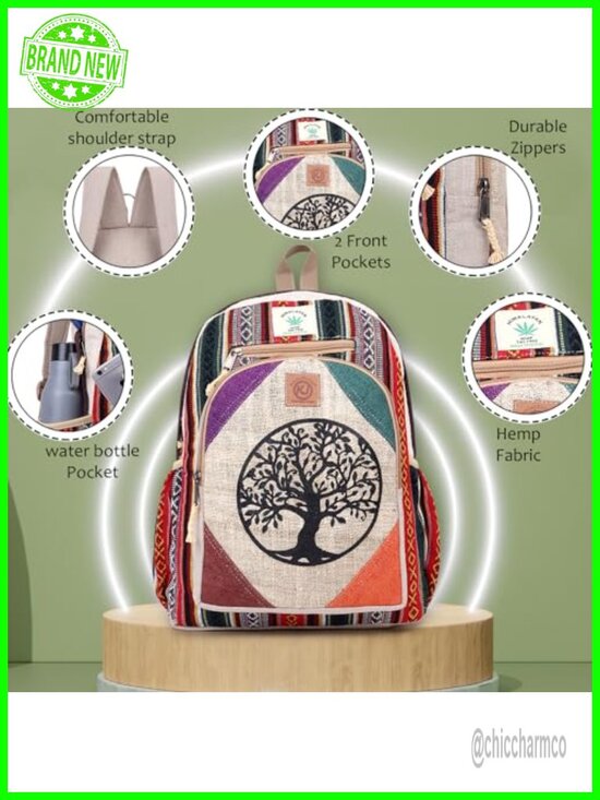 Hemp Backpack Nepal Handmade Boho Travel Daypack Hiking Purse